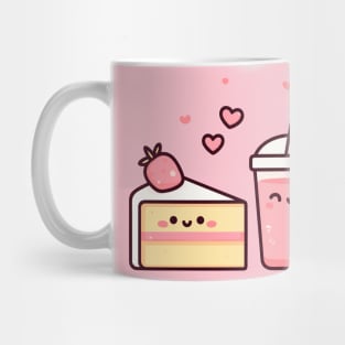 Kawaii Strawberry Lovers Design with Strawberry Cake and Milkshake | Cutesy Kawaii Mug